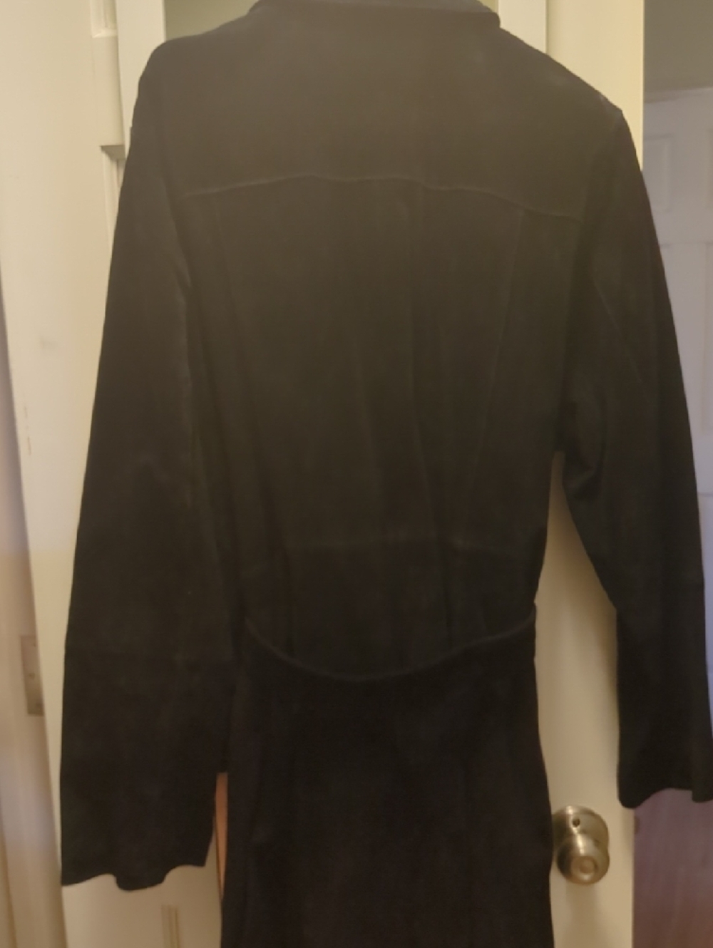 Roaman's Black Suede Button-Front Long Coat - Picture 4 of 4